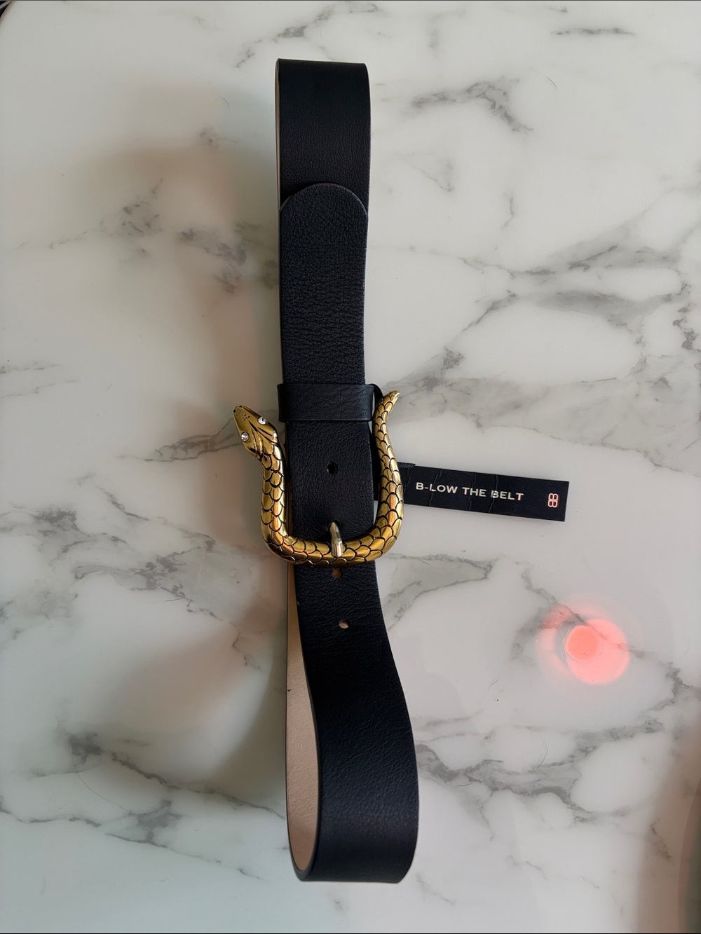 B-Low the Belt Black Leather Belt with Gold Snake Buckle